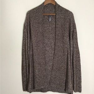 Chico’s Additions Silk Blend Brown Textured Tweed Knit Longline Cardigan 2-M/12